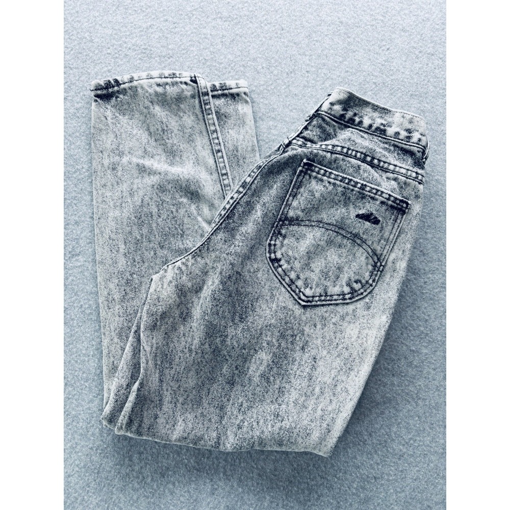 Chic Jeans Womens Size 9P Black Acid Wash High Waisted Tapered Leg Vintage Denim